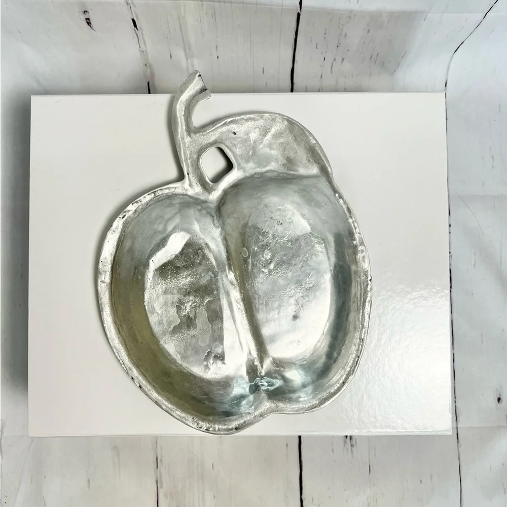 Vintage Pewter Apple Shaped Divided Serving Tray - Heavy Metalware Relish Dish